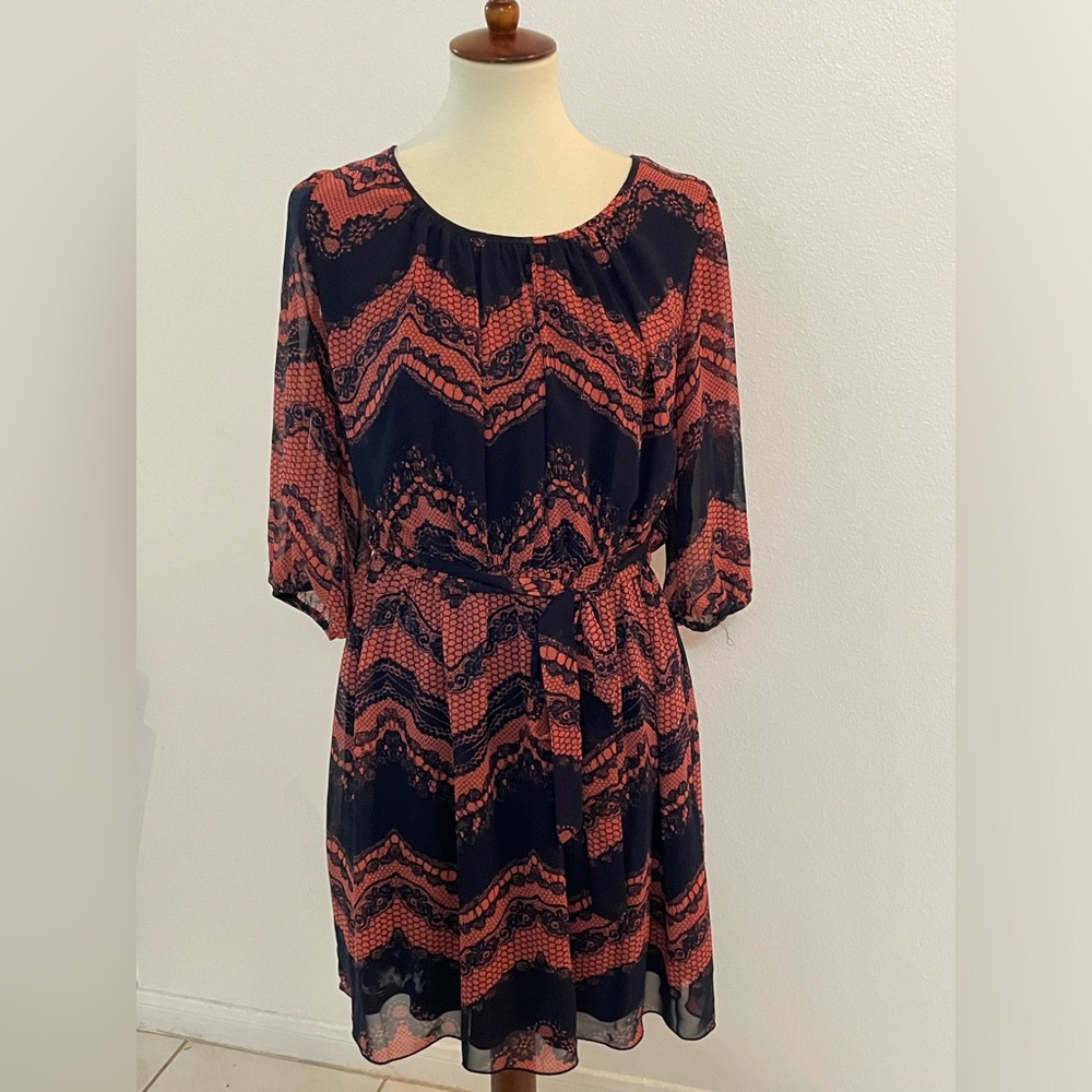 Enfocus Women Office Dress * Lace Look‎ * Blue and Salmon * Lined
